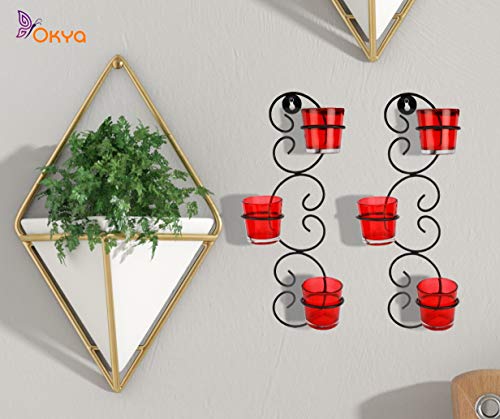 Okya Set of 2 Wall Hanging Tealight Candle Holder Metal Wall Sconce with Glass Cups, Tealight Candles for Home Décor, Antique Metal Wall Scone Candle Holder, Spa Settings Aromatherapy - Image 3