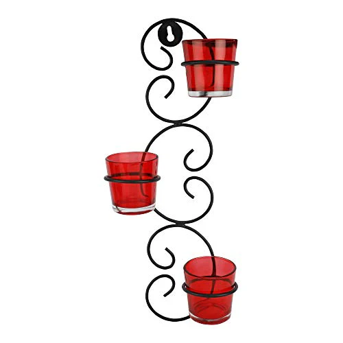 Okya Set of 2 Wall Hanging Tealight Candle Holder Metal Wall Sconce with Glass Cups, Tealight Candles for Home Décor, Antique Metal Wall Scone Candle Holder, Spa Settings Aromatherapy - Image 4