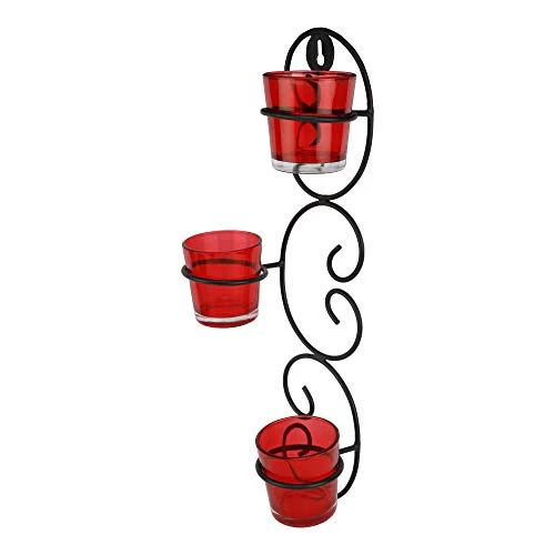 Okya Set of 2 Wall Hanging Tealight Candle Holder Metal Wall Sconce with Glass Cups, Tealight Candles for Home Décor, Antique Metal Wall Scone Candle Holder, Spa Settings Aromatherapy - Image 5