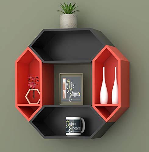 Onlineshoppee Pared Hexagon Floating Wall Shelf with 4 Shelves (Standard, Black: Orange)