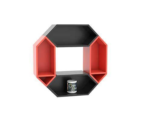 Onlineshoppee Pared Hexagon Floating Wall Shelf with 4 Shelves (Standard, Black: Orange) - Image 2