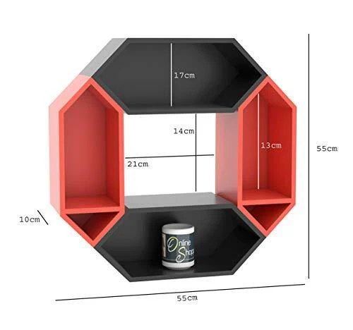 Onlineshoppee Pared Hexagon Floating Wall Shelf with 4 Shelves (Standard, Black: Orange) - Image 3