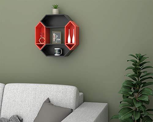 Onlineshoppee Pared Hexagon Floating Wall Shelf with 4 Shelves (Standard, Black: Orange) - Image 4
