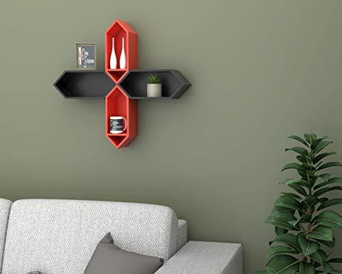 Onlineshoppee Pared Hexagon Floating Wall Shelf with 4 Shelves (Standard, Black: Orange) - Image 5