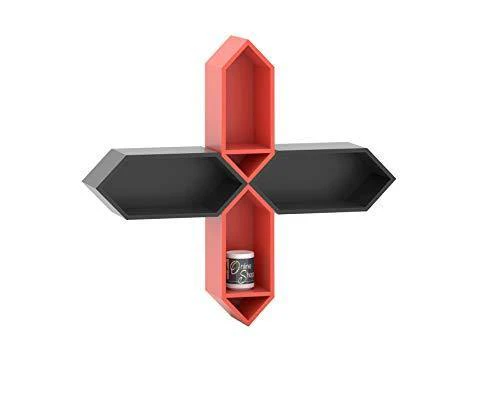 Onlineshoppee Pared Hexagon Floating Wall Shelf with 4 Shelves (Standard, Black: Orange) - Image 6