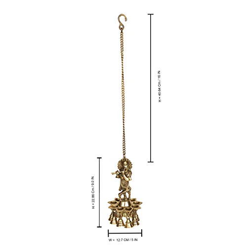 ONVAY Brass Wall Hanging Laddu Gopal Design Oil Lamp Diya with Bells (Gold_5 Inch X 5 Inch X 16 Inch) - Image 5