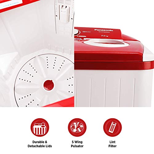 Panasonic 7 kg 5 Star Semi-Automatic Top Loading Washing Machine (NA-W70E5RRB, Red, Powerful Motor) - Image 6