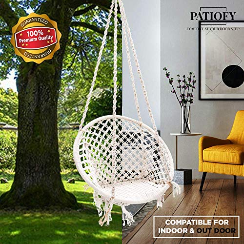 Patiofy Made in India Swing Chair for Balcony Home Indoor/Outdoor Hanging Wooden Swing for Kids jhula Hanging Chair (White) - Image 2