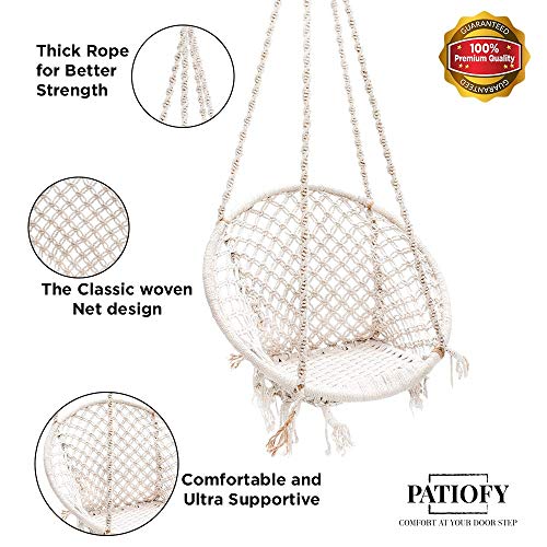 Patiofy Made in India Swing Chair for Balcony Home Indoor/Outdoor Hanging Wooden Swing for Kids jhula Hanging Chair (White) - Image 3