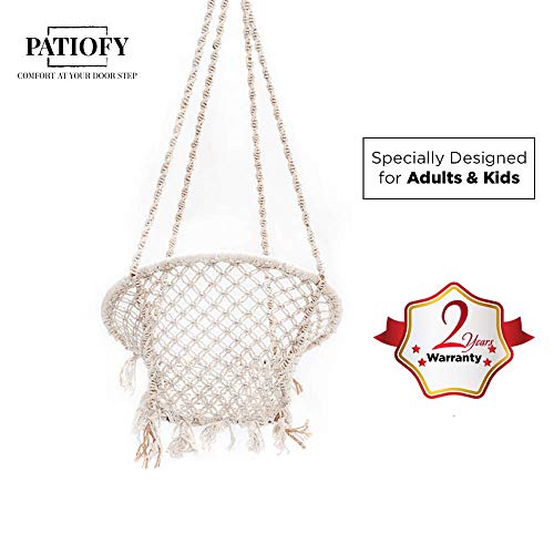 Patiofy Made in India Swing Chair for Balcony Home Indoor/Outdoor Hanging Wooden Swing for Kids jhula Hanging Chair (White) - Image 4