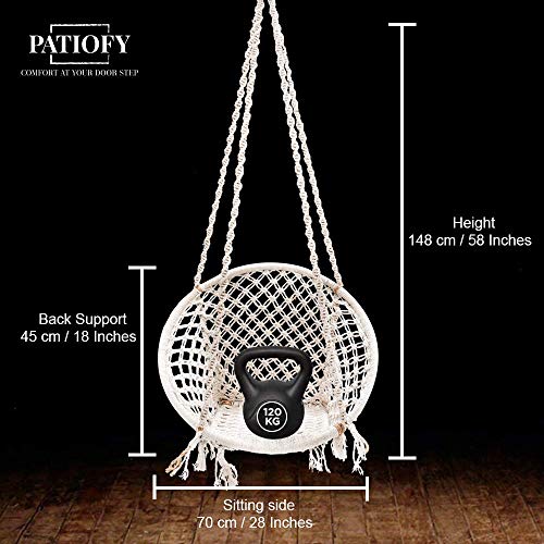 Patiofy Made in India Swing Chair for Balcony Home Indoor/Outdoor Hanging Wooden Swing for Kids jhula Hanging Chair (White) - Image 5