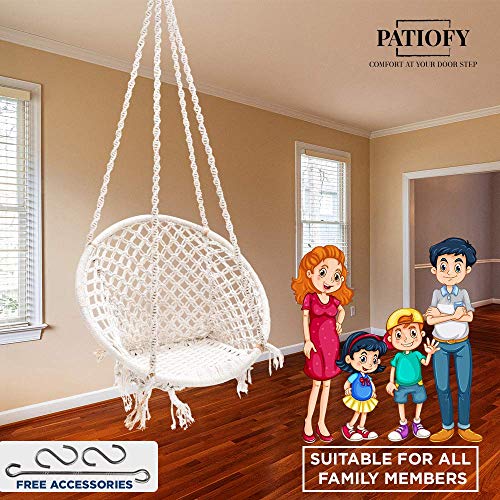 Patiofy Made in India Swing Chair for Balcony Home Indoor/Outdoor Hanging Wooden Swing for Kids jhula Hanging Chair (White) - Image 6