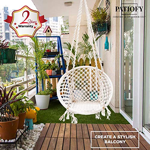 Patiofy Made in India Swing Chair for Balcony Home Indoor/Outdoor Hanging Wooden Swing for Kids jhula Hanging Chair (White) - Image 7