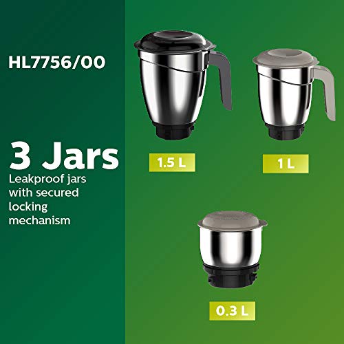 Philips HL7756/00 Mixer Grinder, 750W, 3 Jars (Black) - Image 3