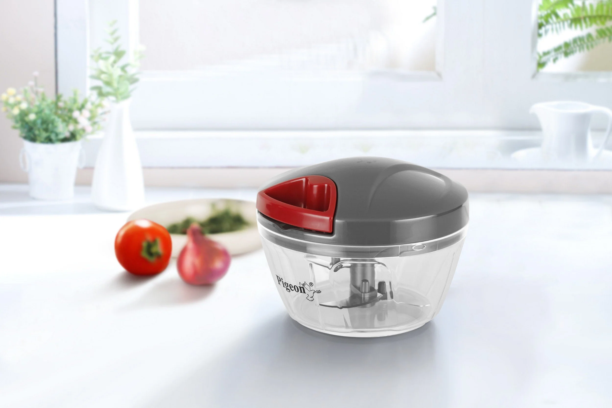 Pigeon by Stovekraft Handy Mini Plastic Chopper with 3 Blades, Grey - Image 3