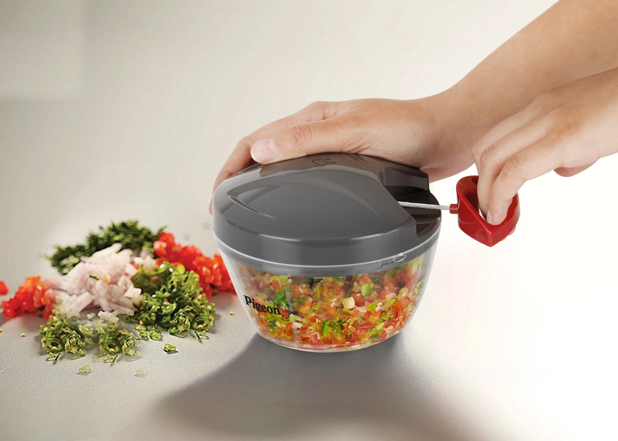 Pigeon by Stovekraft Handy Mini Plastic Chopper with 3 Blades, Grey - Image 5
