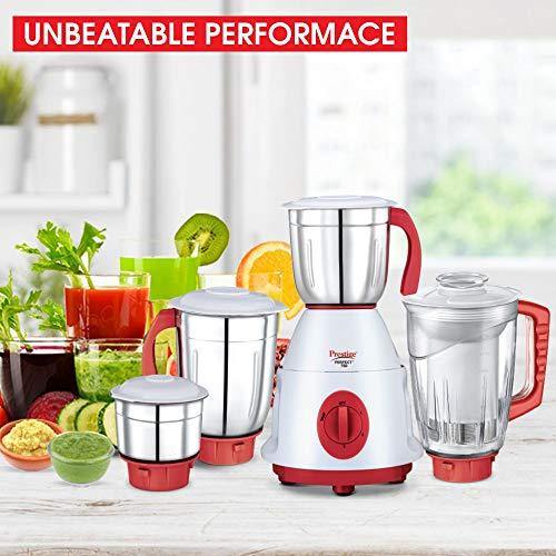 Prestige Perfect Plus Juicer Mixer Grinder, 750 Watt, 4 Jars (White and Red) - Image 3