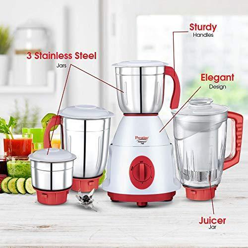 Prestige Perfect Plus Juicer Mixer Grinder, 750 Watt, 4 Jars (White and Red) - Image 4