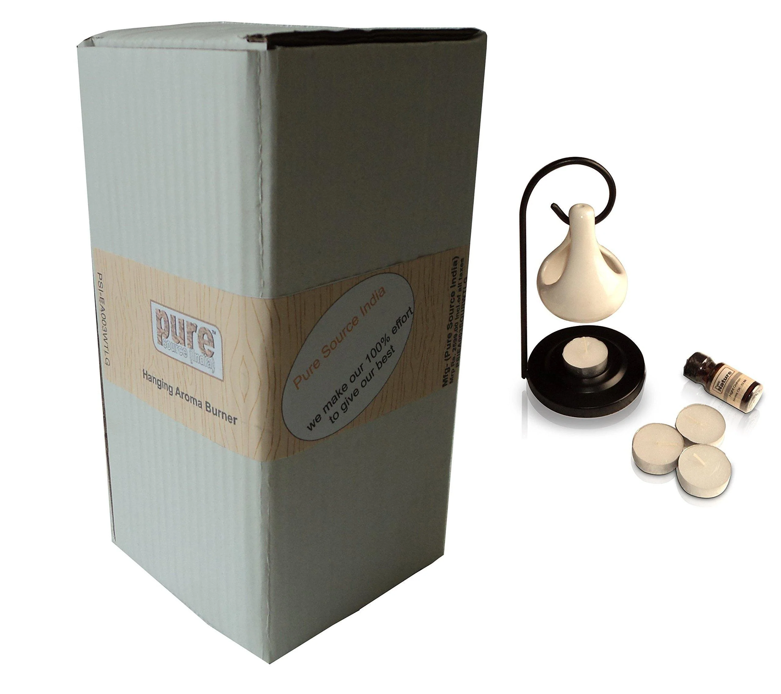 Pure Source India Aroma Set with 10 ML Aroma Oil and 4 Tea Light Candles, Relaxing Fragnance, White - Image 2