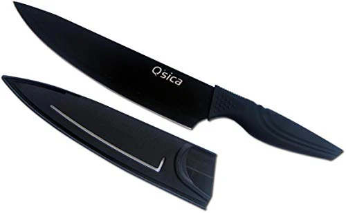 Q'sica Non-Stick 8.0" Chef's Kitchen Knife with Blade Cover, Black
