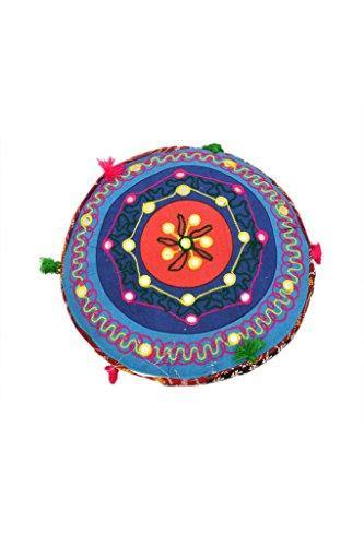 Rang Barse Rohi Rajasthani Handmade Patchwork Cotton Single Mudda/Ottoman/Pouffe (Bamboo, Multicolour,17 X 17 X 18 Inches) - Image 3