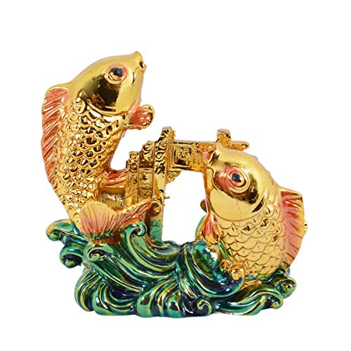 Reiki Crystal Products Porcelain Feng Shui Double Fish For Good Luck And Prosperity (7 x 3 x 7 cm, Golden)
