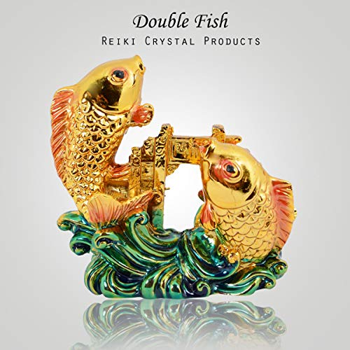 Reiki Crystal Products Porcelain Feng Shui Double Fish For Good Luck And Prosperity (7 x 3 x 7 cm, Golden) - Image 3