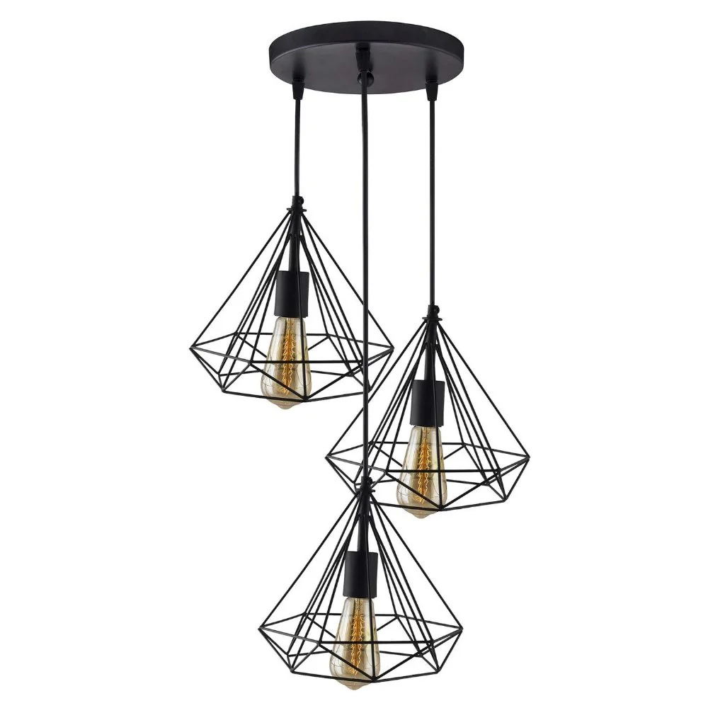Round Cluster Chandelier Black Diamond Hanging Pendant Light