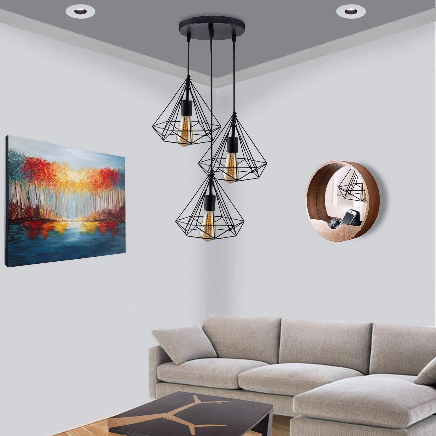 Round Cluster Chandelier Black Diamond Hanging Pendant Light - Image 2