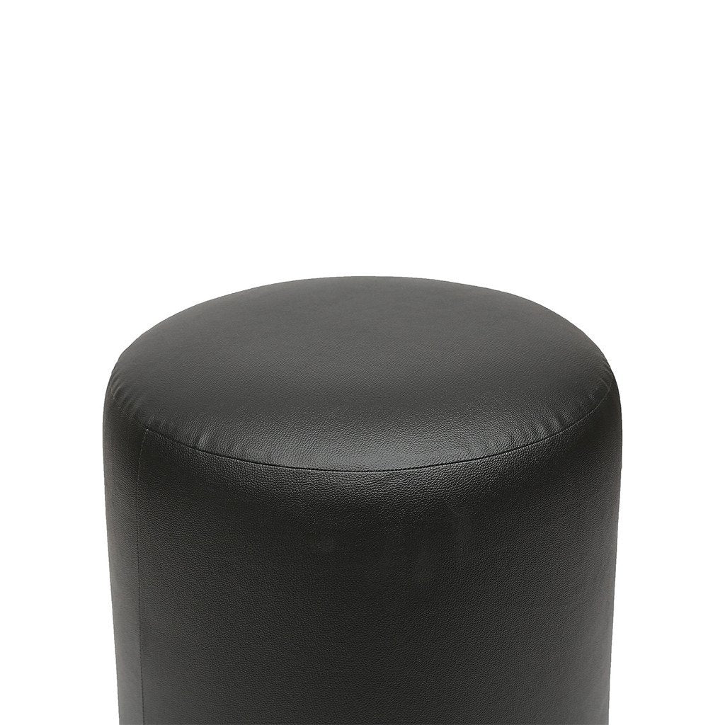 Britto Upholstered Round Faux Leatherette Pouffe: Black - Image 3