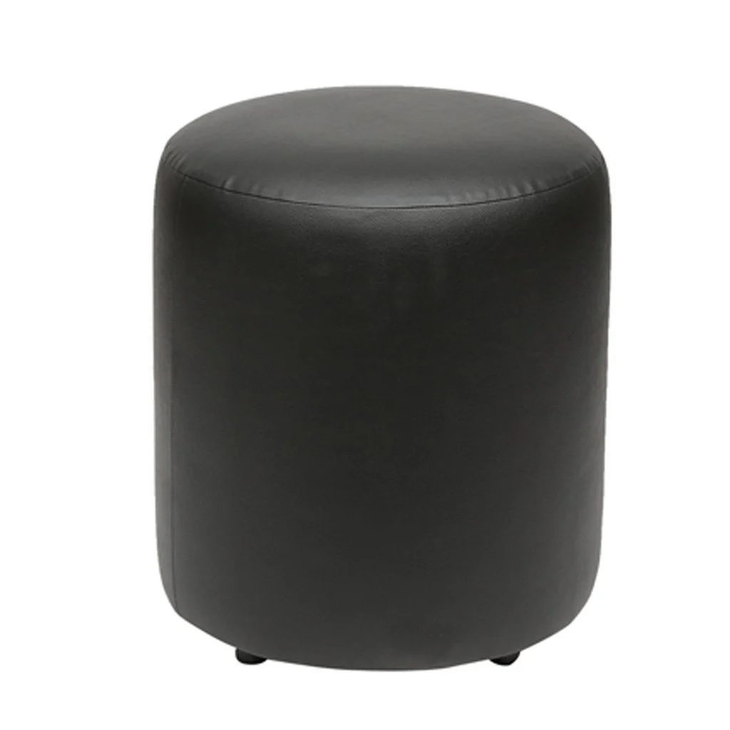 Britto Upholstered Round Faux Leatherette Pouffe: Black - Image 5