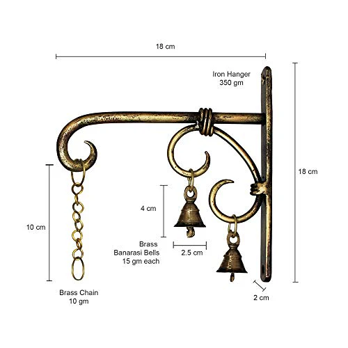 SADHUBELA Iron Brass Lantern (burni lantern: 15 x 32 cm, hanger: 18 x 2 x18 cm, brass chain: 10 cm, brass bells: 2.5 x 4 cm, brass diya: 5.5 x 4.5 cm, Antique Golden) - Image 4