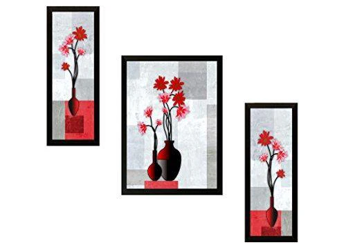 SAF Set of 3 Flower Floral UV Coated Home Decorative Gift Item Framed Painting 13.5 inch X 22.5 inch