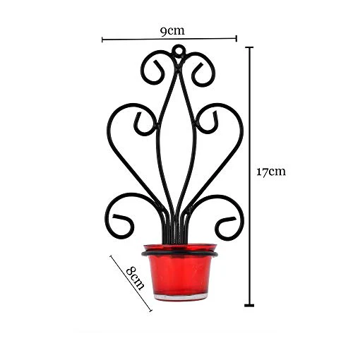 Saliha Art & handicrafts Modern Art Large Wall Sconce with Glass Votive Candle Tealight Holders,Set of 2,RED, Antique Metal Wall Scone Candles - Image 3