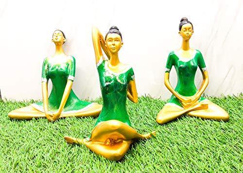 Set of 3 Yoga Posture Lady Statue Figurine for Home Decor Items | Statue for Gift | Handicraft Items in Showpieces & Figurines | Decorative Items for Room in Racks & Shelves-Green Glossy