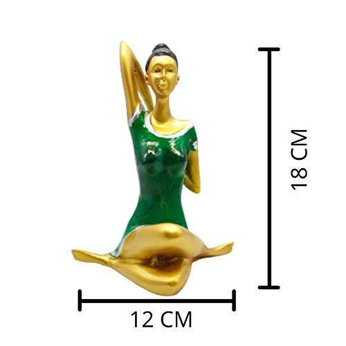 Set of 3 Yoga Posture Lady Statue Figurine for Home Decor Items | Statue for Gift | Handicraft Items in Showpieces & Figurines | Decorative Items for Room in Racks & Shelves-Green Glossy - Image 2