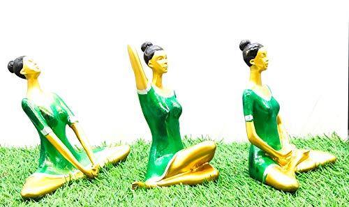 Set of 3 Yoga Posture Lady Statue Figurine for Home Decor Items | Statue for Gift | Handicraft Items in Showpieces & Figurines | Decorative Items for Room in Racks & Shelves-Green Glossy - Image 3