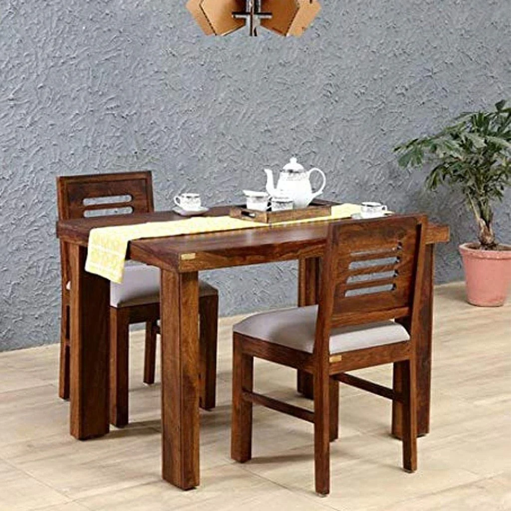 Sheesham Wood Dining Table with 2 Chairs for Living Room | Teak Finish