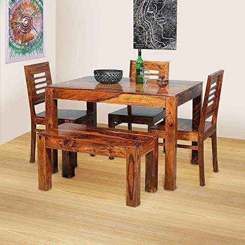 Wooden Solid Sheesham Wood Dining Table 4 Seater with 3 Chairs & 1 Bench - Image 6