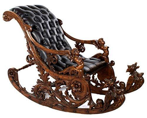 Shilpi Brown Wooden Classic and Vintage Leather Rocking Chair/Easy Aaram Chair for Back Pain/Relaxing Chair