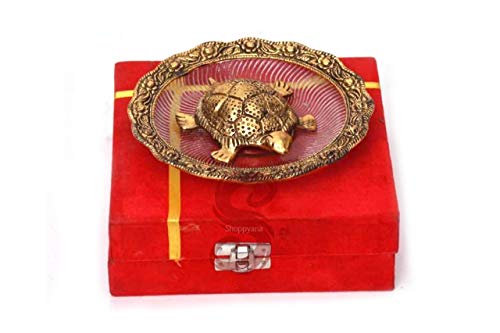 Shoppyana Metal Tortoise with Glass Plate,Tortoise for Good Luck Showpiece Gift Combo - Metal Feng Shui Tortoise Glass Plate,House Warming Gift,Feng Shui Tortoise for Good Luck 14x14x3 cm Golden - Image 5