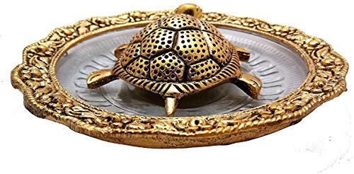 Shoppyana Metal Tortoise with Glass Plate,Tortoise for Good Luck Showpiece Gift Combo - Metal Feng Shui Tortoise Glass Plate,House Warming Gift,Feng Shui Tortoise for Good Luck 14x14x3 cm Golden - Image 6