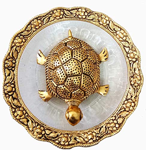 Shoppyana Metal Tortoise with Glass Plate,Tortoise for Good Luck Showpiece Gift Combo - Metal Feng Shui Tortoise Glass Plate,House Warming Gift,Feng Shui Tortoise for Good Luck 14x14x3 cm Golden - Image 7