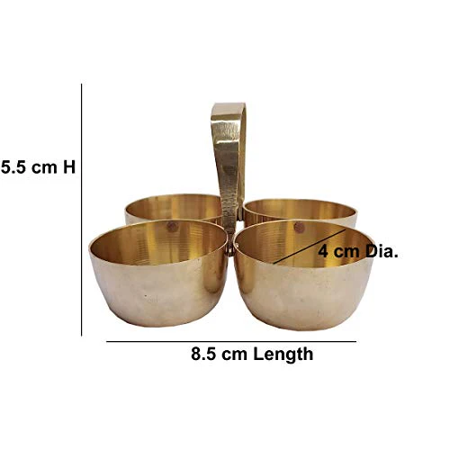 Small Brass Puja Roli Chawal, Elaichi, Mishri 4 Bowl Stand/Brass Chowmukh Haldi Kumkum Holder Chowmukh 4 Bowl Holder Patra - Image 2