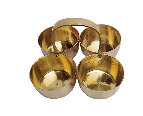 Small Brass Puja Roli Chawal, Elaichi, Mishri 4 Bowl Stand/Brass Chowmukh Haldi Kumkum Holder Chowmukh 4 Bowl Holder Patra - Image 4