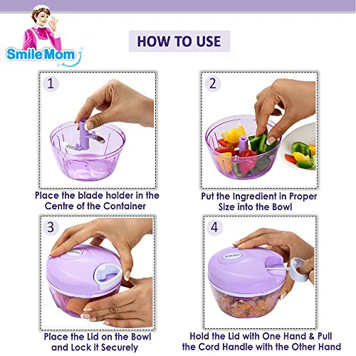 Smile Mom Easy Vegetable Chopper Cutter Set (400 ml) for Kitchen with 3 Stainless Steel Blade (Violet) - Image 5