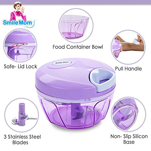 Smile Mom Easy Vegetable Chopper Cutter Set (400 ml) for Kitchen with 3 Stainless Steel Blade (Violet) - Image 7