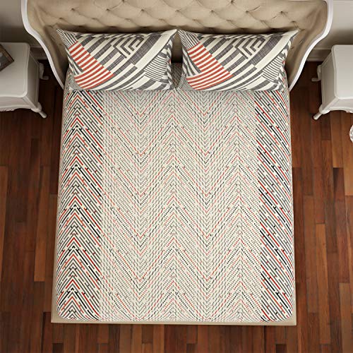 Spaces Atrium 144 TC 100% Cotton King Size Double Bedsheet with 2 Pillow Covers (Geometric, 88" X 108" Inches) - Beige (1046521) - Image 5