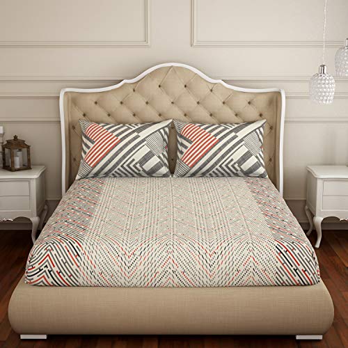 Spaces Atrium 144 TC 100% Cotton King Size Double Bedsheet with 2 Pillow Covers (Geometric, 88" X 108" Inches) - Beige (1046521) - Image 6