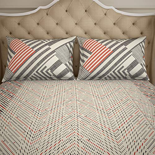 Spaces Atrium 144 TC 100% Cotton King Size Double Bedsheet with 2 Pillow Covers (Geometric, 88" X 108" Inches) - Beige (1046521) - Image 7